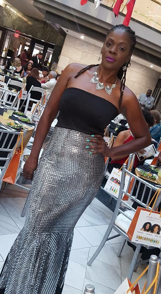 Silver Mirror Sequin and Black Gown