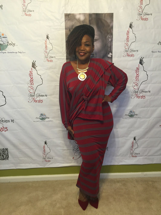 NK Brugundy Stripe Dress w/ Vest